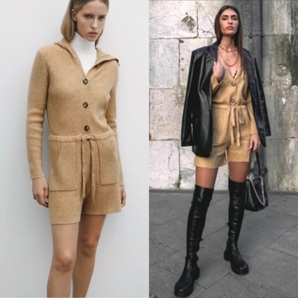 Zara Pants - NWT Bloggers Favorite Zara Knit Romper with Hood sz s